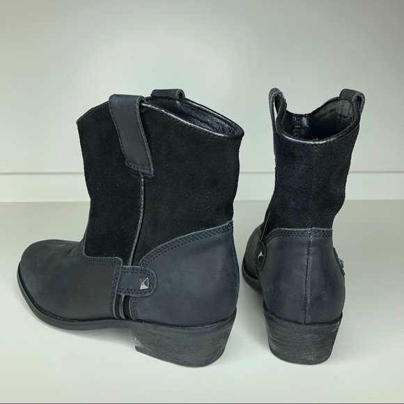 Black Genuine Leather / Suede Short Cowboy Boots Dressy Western Sz 7 - Picture 5 of 11